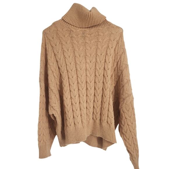 Mud Pie Tan Mock Neck Knit Sweater Womens Size Small Medium S M *NWT - Picture 1 of 5
